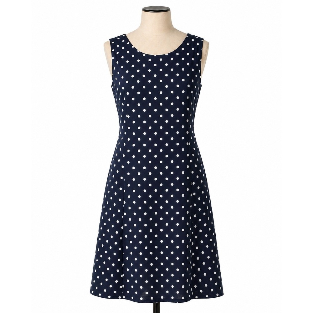 Koret‎ Navy Blue White Polka Dot A-Line Sleeveless Scoop Neck Dress Size 16